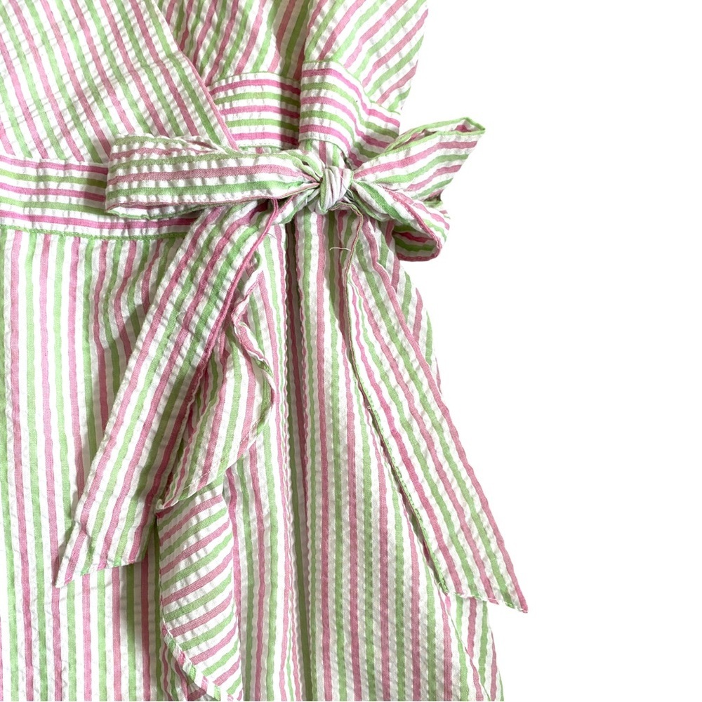 NEW Draper James RSVP Puff Sleeve Pinstripe V-Neck Bow Wrap Dress Size Small - Picture 4 of 8